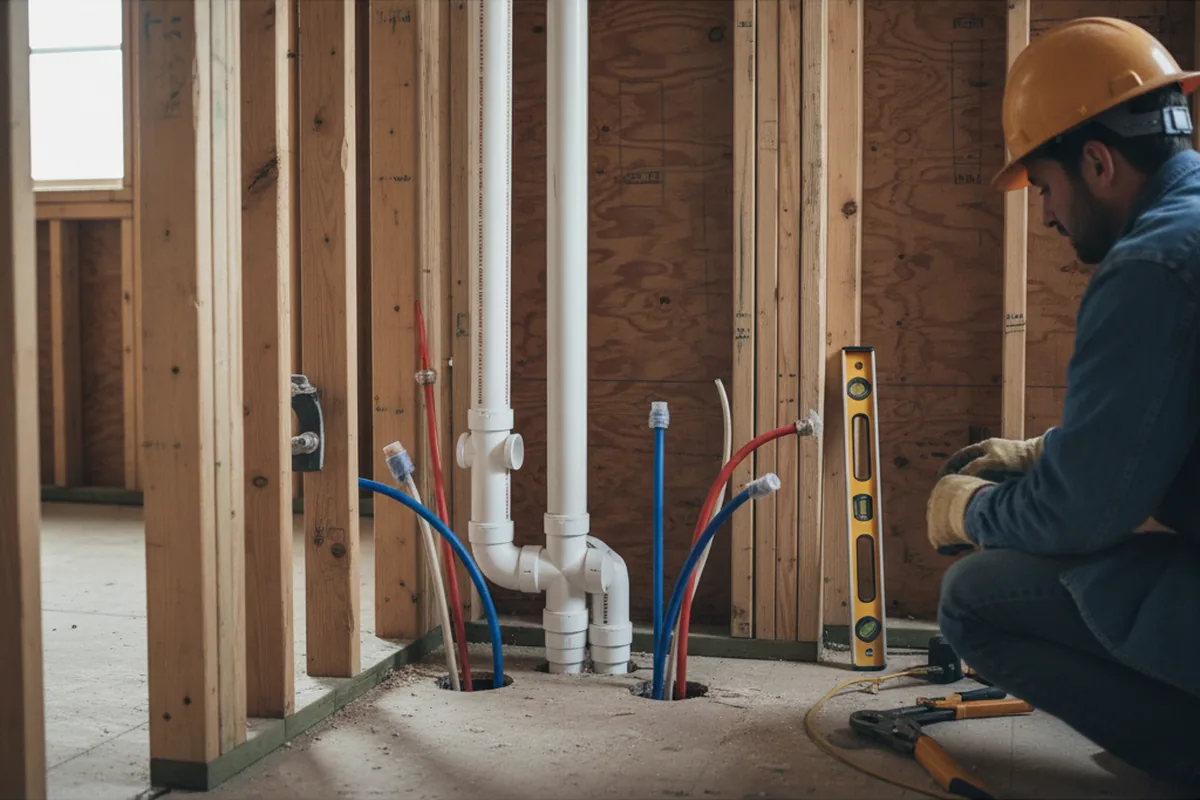 Drain and supply rough-in during Sump Pump Repair in Burnt Hills