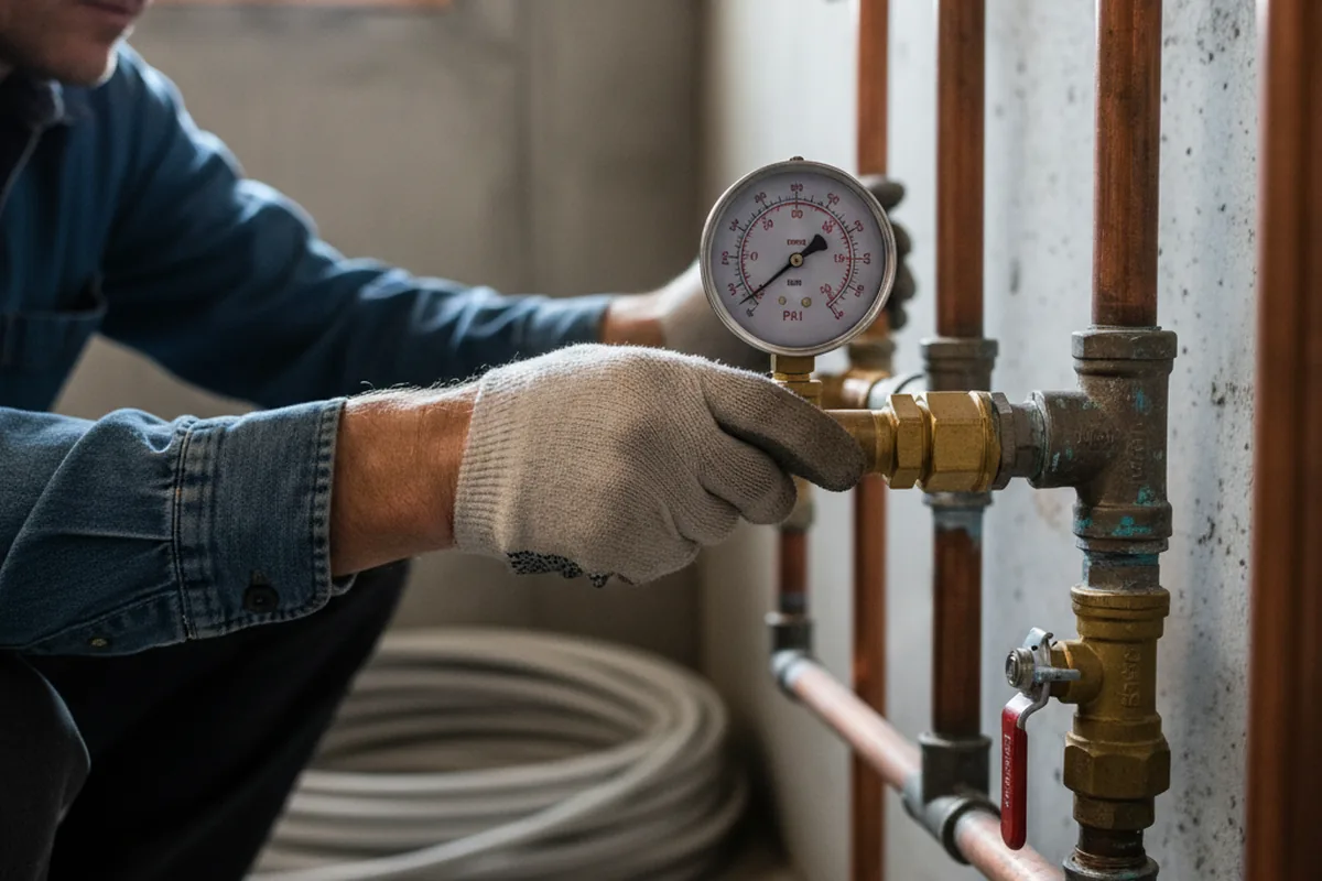 Pressure testing a repaired line during Water Line Repair in Burnt Hills